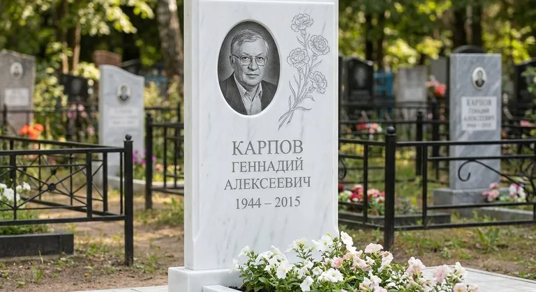 Памятник с гравировкой гвоздик — выполненная работа «Карпов» в Мурманске
