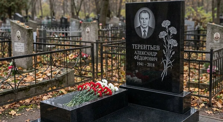 Памятник с гравировкой гвоздик — выполненная работа «Терентьев» в Мурманске