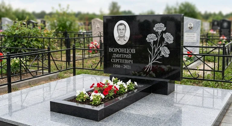 Памятник с гравировкой гвоздик — выполненная работа «Воронцов» в Мурманске