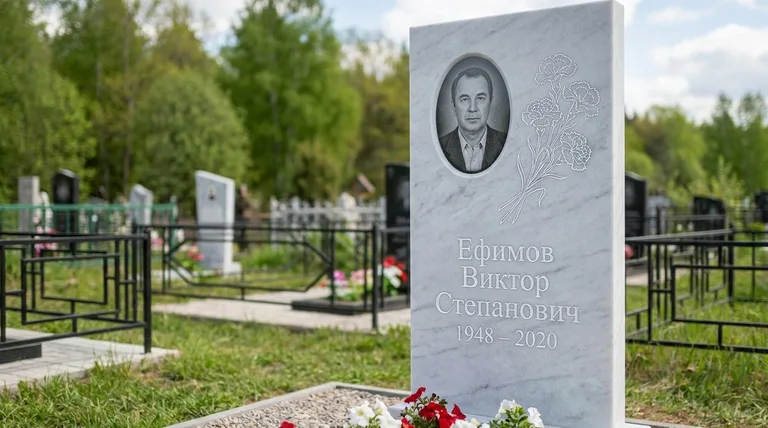 Памятник с гравировкой гвоздик — выполненная работа «Ефимов» в Мурманске