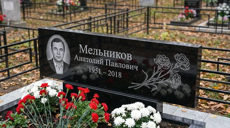 Памятник с гравировкой гвоздик — выполненная работа «Мельников» в Мурманске