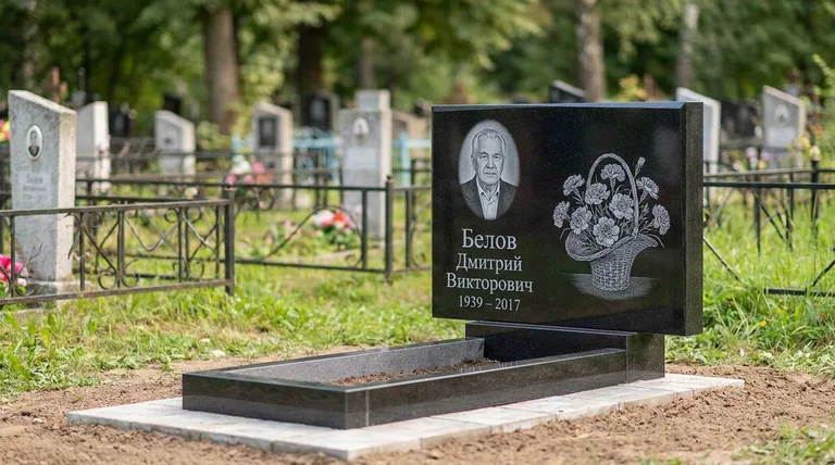 Памятник с гравировкой гвоздик — выполненная работа «Белов» в Мурманске