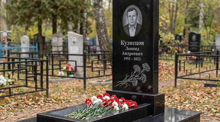 Памятник с гравировкой гвоздик — выполненная работа «Кузнецов» в Мурманске