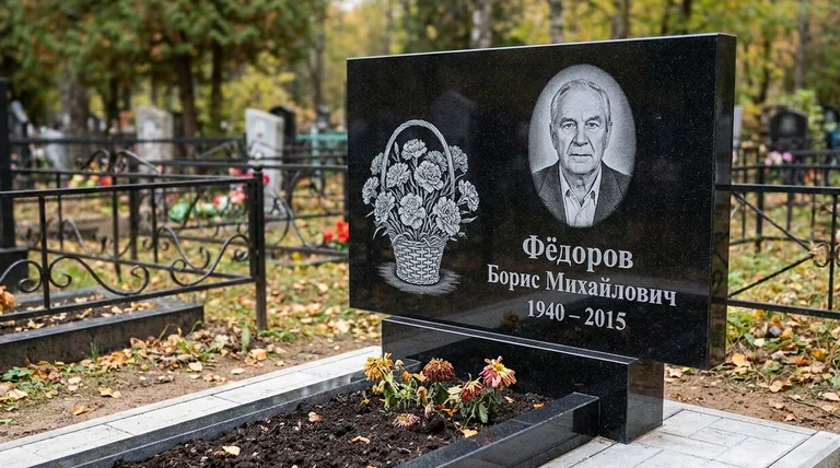 Памятник с гравировкой гвоздик — выполненная работа «Фёдоров» в Мурманске