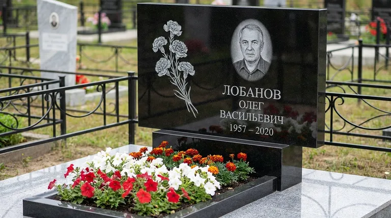 Памятник с гравировкой гвоздик — выполненная работа «Лобанов» в Мурманске