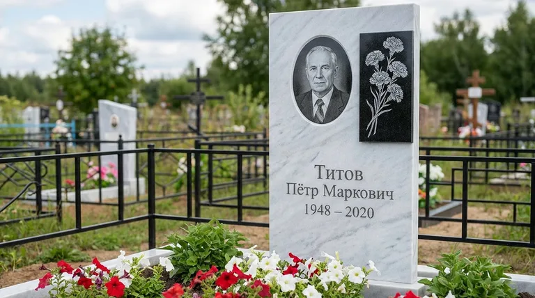 Памятник с гравировкой гвоздик — выполненная работа «Титов» в Мурманске