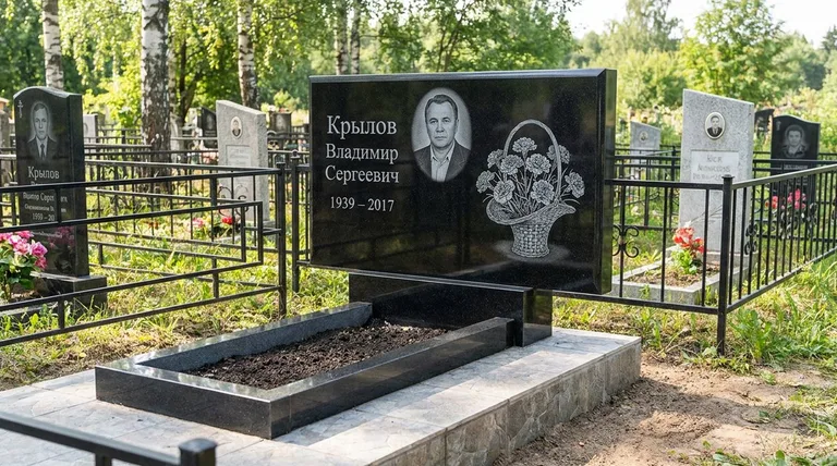 Памятник с гравировкой гвоздик — выполненная работа «Крылов» в Мурманске
