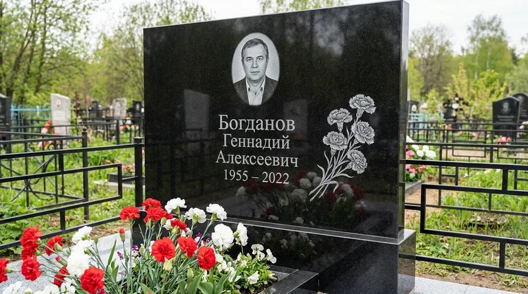 Памятник с гравировкой гвоздик — выполненная работа «Богданов» в Мурманске