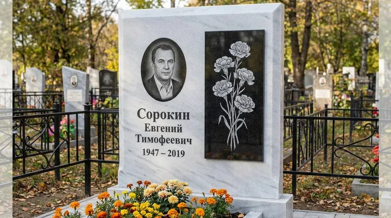Памятник с гравировкой гвоздик — выполненная работа «Сорокин» в Мурманске