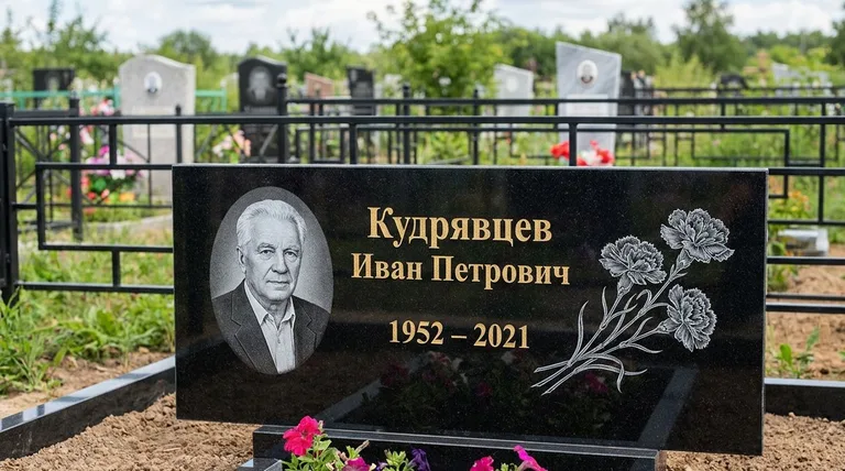 Памятник с гравировкой гвоздик — выполненная работа «Кудрявцев» в Мурманске