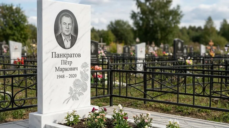 Памятник с гравировкой хризантем — выполненная работа «Панкратов» в Мурманске