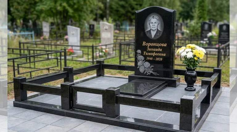 Памятник с гравировкой хризантем — выполненная работа «Воронцова» в Мурманске