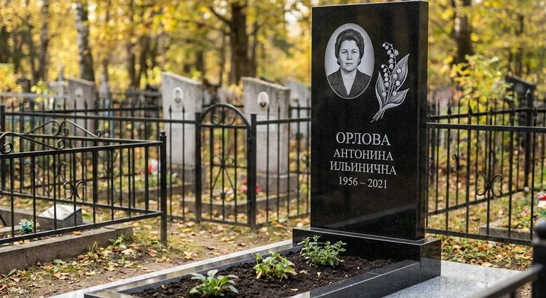 Памятник с гравировкой ландышей — выполненная работа «Орлова» в Мурманске