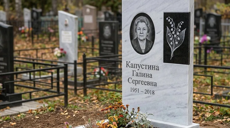 Памятник с гравировкой ландышей — выполненная работа «Капустина» в Мурманске