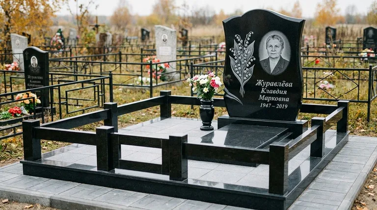 Памятник с гравировкой ландышей — выполненная работа «Журавлёва» в Мурманске