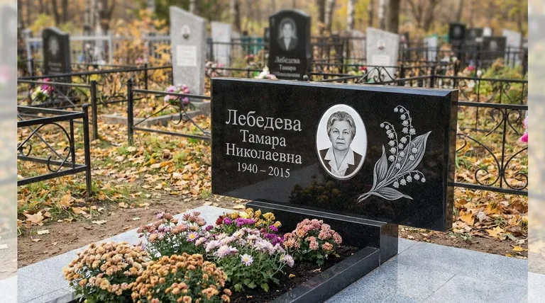 Памятник с гравировкой ландышей — выполненная работа «Лебедева» в Мурманске
