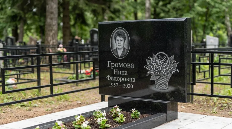 Памятник с гравировкой ландышей — выполненная работа «Громова» в Мурманске