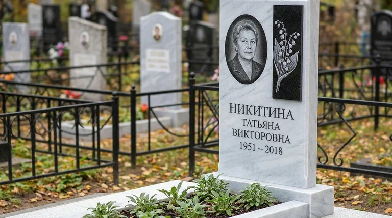 Памятник с гравировкой ландышей — выполненная работа «Никитина» в Мурманске