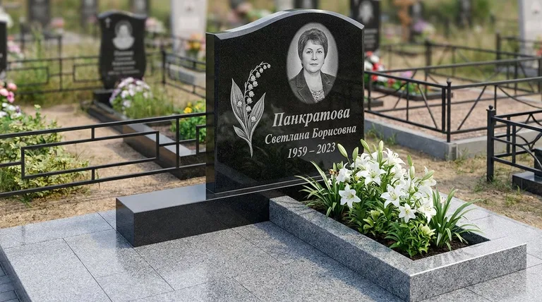 Памятник с гравировкой ландышей — выполненная работа «Панкратова» в Мурманске