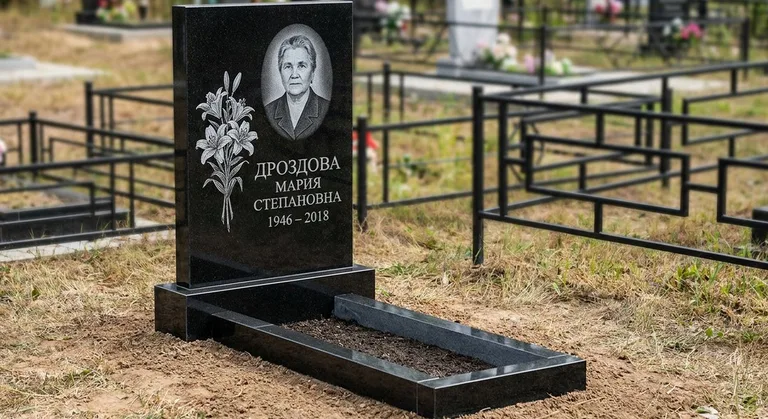Памятник с гравировкой лилий — выполненная работа «Дроздова» в Мурманске