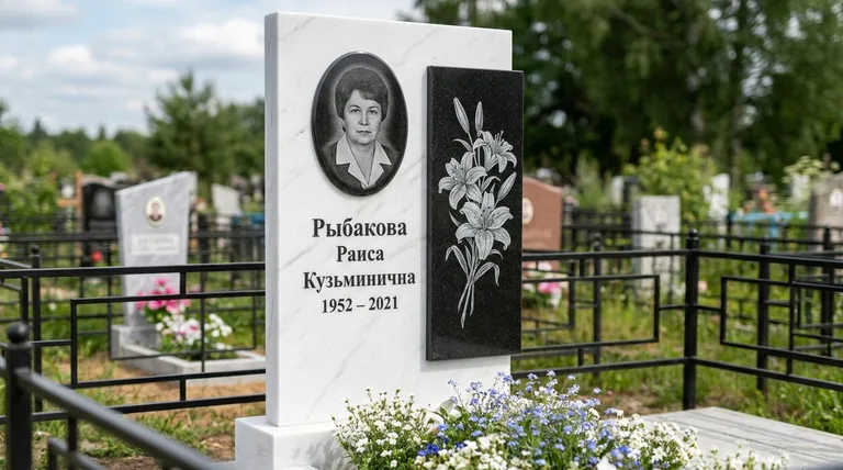 Памятник с гравировкой лилий — выполненная работа «Рыбакова» в Мурманске