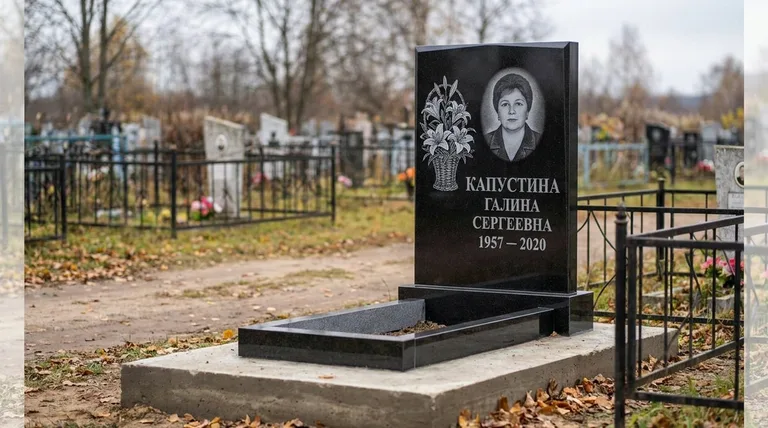 Памятник с гравировкой лилий — выполненная работа «Капустина» в Мурманске