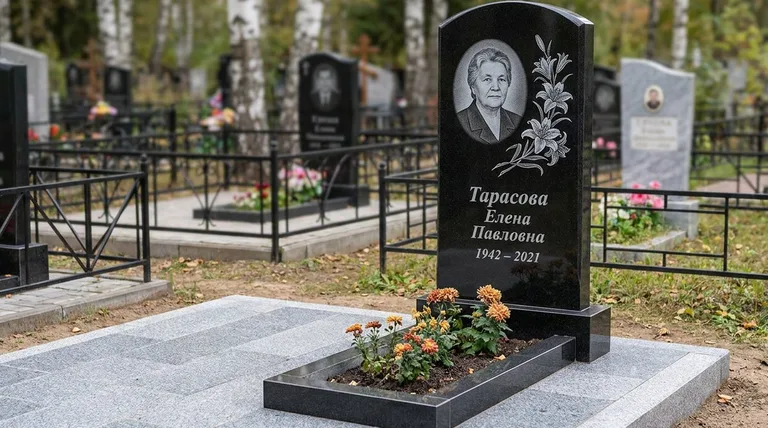 Памятник с гравировкой лилий — выполненная работа «Тарасова» в Мурманске