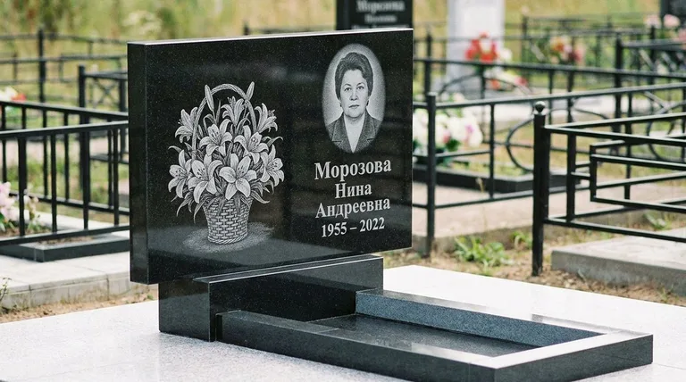 Памятник с гравировкой лилий — выполненная работа «Морозова» в Мурманске