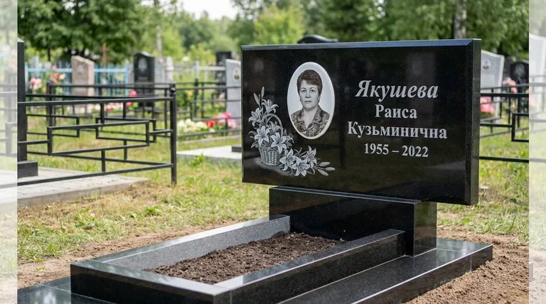 Памятник с гравировкой лилий — выполненная работа «Якушева» в Мурманске