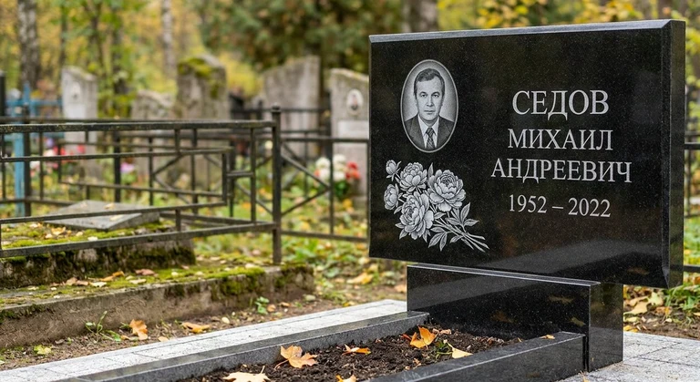 Гравировка пионов на памятник в Мурманске — пример работы на граните