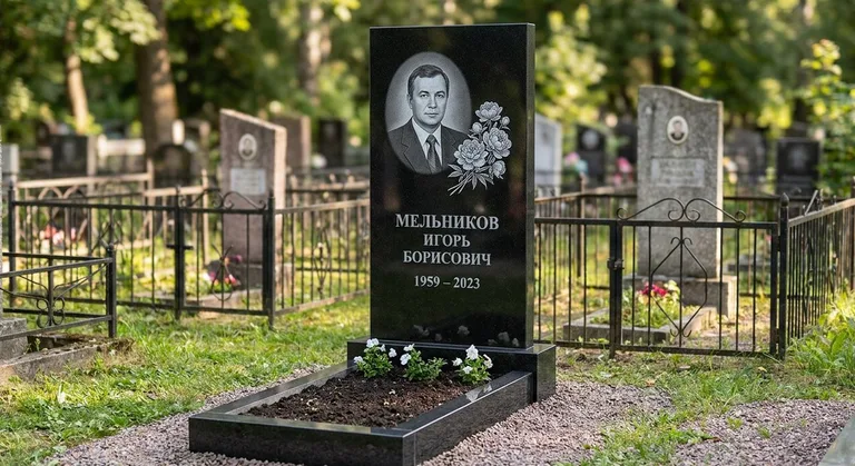 Памятник с гравировкой пионов — выполненная работа «Мельников» в Мурманске