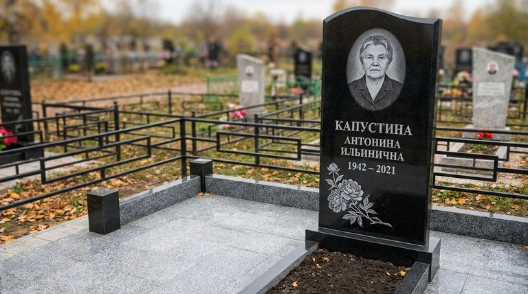 Памятник с гравировкой пионов — выполненная работа «Капустина» в Мурманске