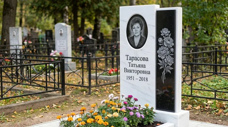 Памятник с гравировкой пионов — выполненная работа «Тарасова» в Мурманске