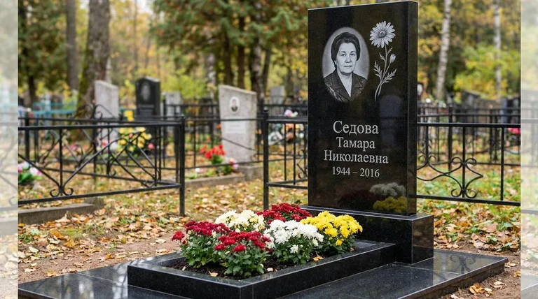 Памятник с гравировкой ромашек — выполненная работа «Седова» в Мурманске