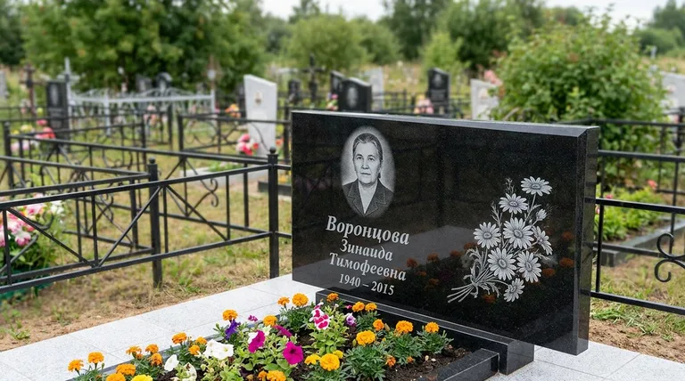 Памятник с гравировкой ромашек — выполненная работа «Воронцова» в Мурманске