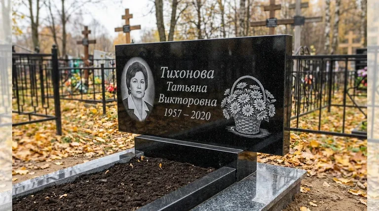 Памятник с гравировкой ромашек — выполненная работа «Тихонова» в Мурманске