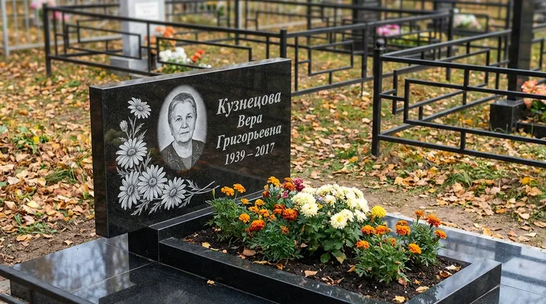 Памятник с гравировкой ромашек — выполненная работа «Кузнецова» в Мурманске