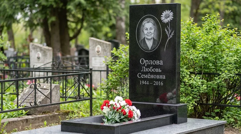 Памятник с гравировкой ромашек — выполненная работа «Орлова» в Мурманске