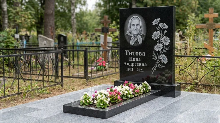 Памятник с гравировкой ромашек — выполненная работа «Титова» в Мурманске