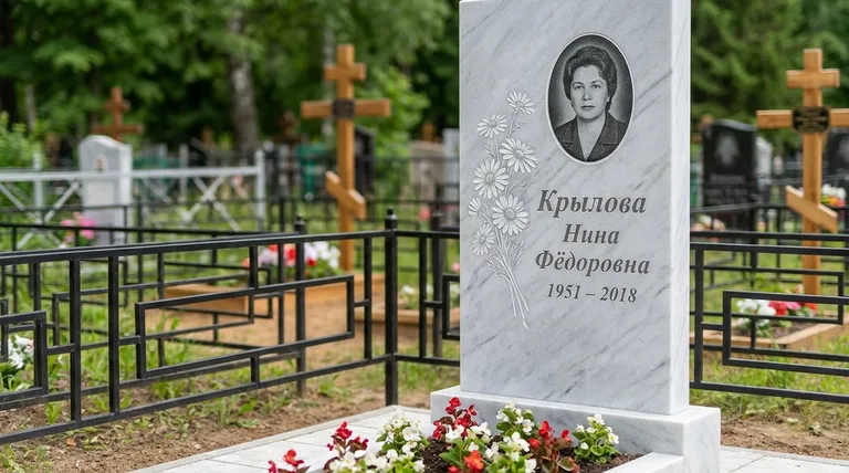 Памятник с гравировкой ромашек — выполненная работа «Крылова» в Мурманске