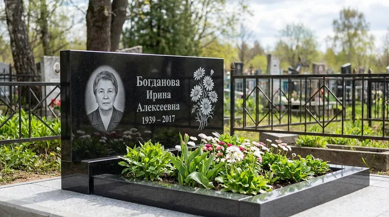 Памятник с гравировкой ромашек — выполненная работа «Богданова» в Мурманске