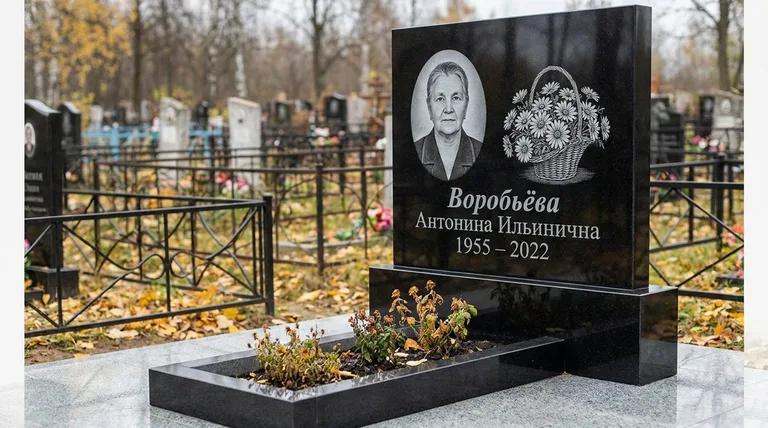 Памятник с гравировкой ромашек — выполненная работа «Воробьёва» в Мурманске