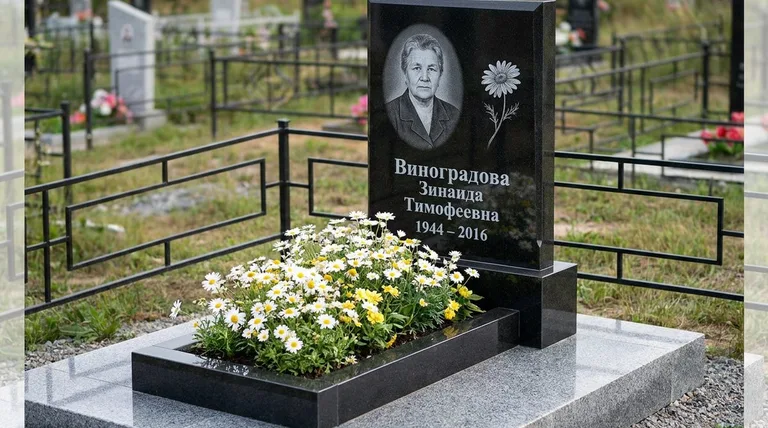 Памятник с гравировкой ромашек — выполненная работа «Виноградова» в Мурманске
