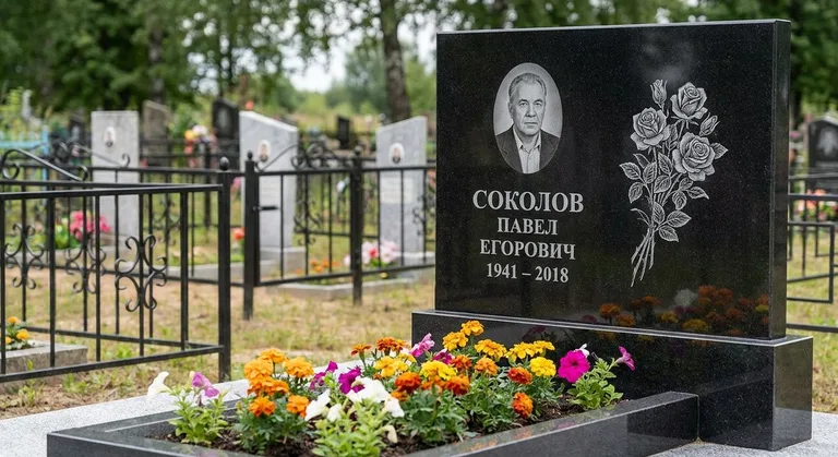 Памятник с гравировкой роз — выполненная работа «Соколов» в Мурманске