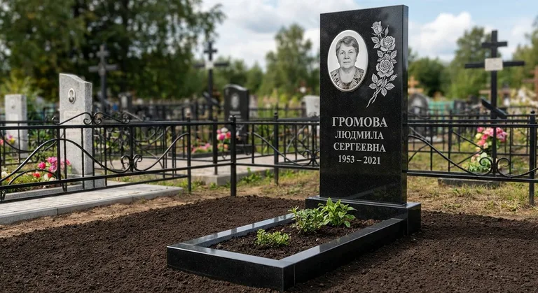 Памятник с гравировкой роз — выполненная работа «Громова» в Мурманске