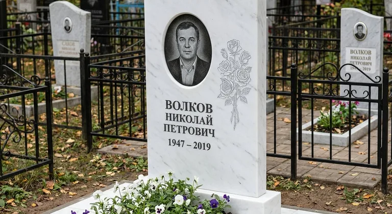 Памятник с гравировкой роз — выполненная работа «Волков» в Мурманске