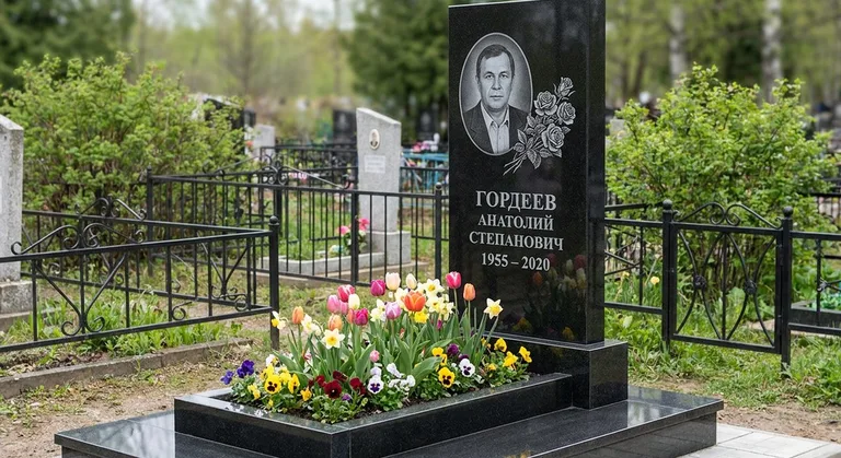 Памятник с гравировкой роз — выполненная работа «Гордеев» в Мурманске