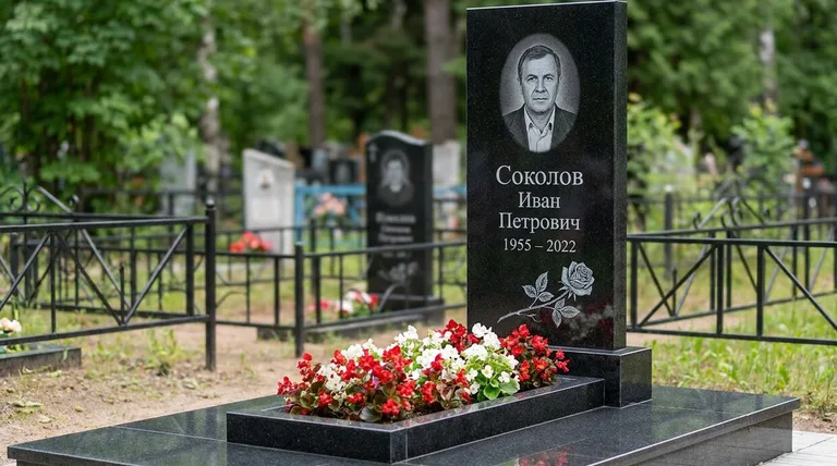 Памятник с гравировкой роз — выполненная работа «Соколов» в Мурманске