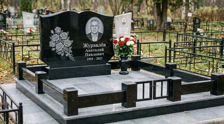 Памятник с гравировкой роз — выполненная работа «Журавлёв» в Мурманске