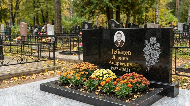 Памятник с гравировкой роз — выполненная работа «Лебедев» в Мурманске